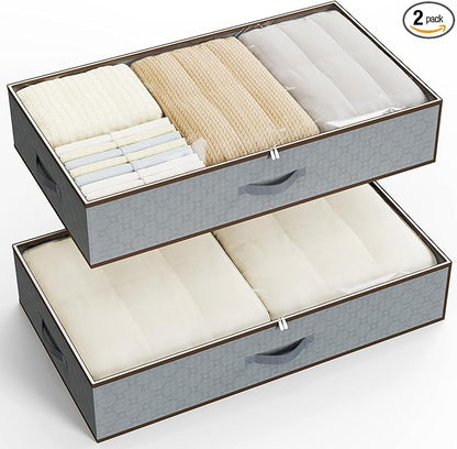 LUOFNI Large Under the Bed Storage,[2 Pack/Upgraded Bottom fabric] Carpet-Friendly Design Under Bed Storage Containers with Sturdy Sidewalls,Foldable under bed organizer for Clothes,Blankets,Sweater