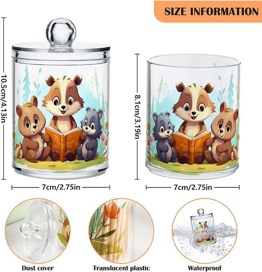 MNSRUU 2 Pack Qtip Holder Organizer Dispenser Animal Bears Pink Bathroom Storage Canister Cotton Ball Holder Bathroom Containers for Cotton Swabs/Pads/Floss