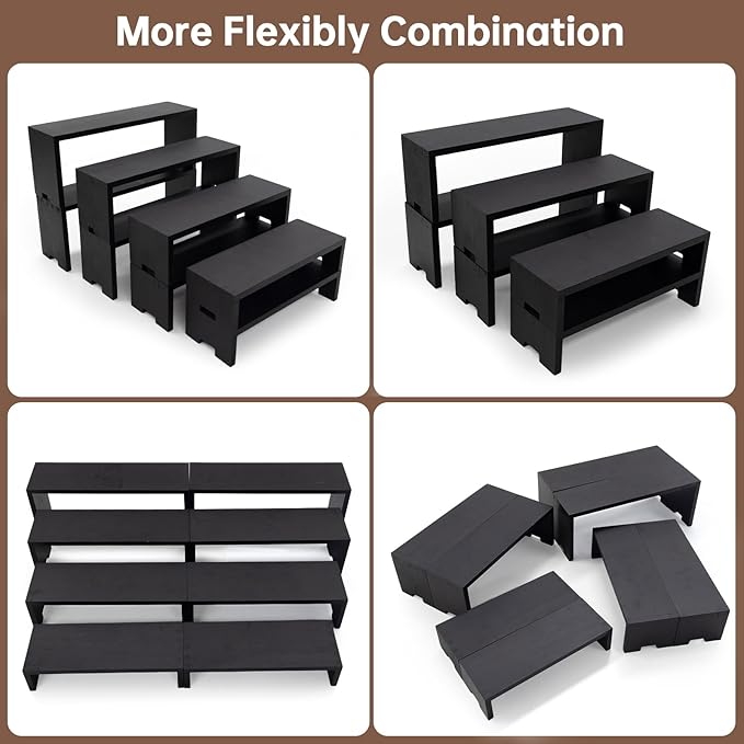 2 Set 8Pcs Large Display Riser Black Wood Risers Wooden Display Stand 4Tiered Racks Perfume Cologne Display Cake Stands for Vendors Event for Party