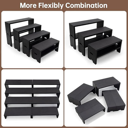 2 Set 8Pcs Large Display Riser Black Wood Risers Wooden Display Stand 4Tiered Racks Perfume Cologne Display Cake Stands for Vendors Event for Party