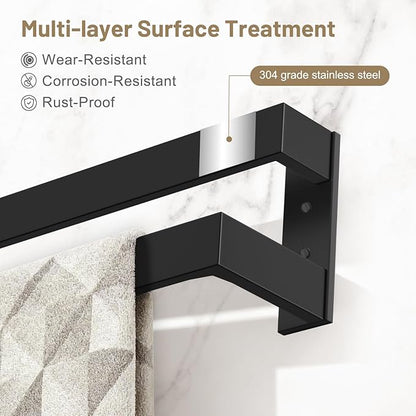 TNOMS Matte Black Double Towel Bar,32 Inch Towel Rack for Bathroom Stainless Steel Towel Holder Wall-Mounted Bathroom Hardware Accessories
