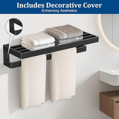 TNOMS Matte Black Double Towel Bar,Towel Racks for Bathroom 23.6-inch Towel Holder Stainless Steel Wall-Mounted Bathroom Hardware Accessories