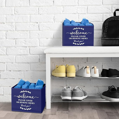 Suzile 6 Pcs Shoe Covers Box Foldable Storage Bin Indoor Disposable Shoe Cover Dispenser Holders for Open Houses Real Estate Agent Supplies Homeowner Booties(Dark Blue)