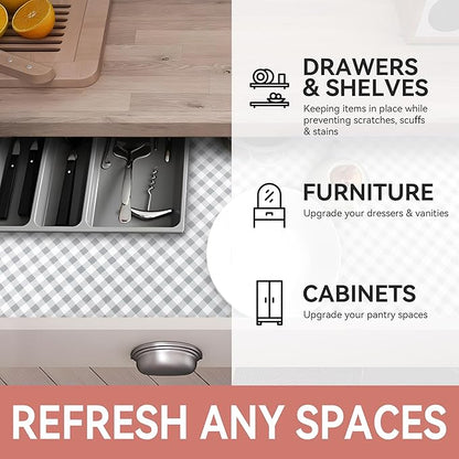 RAY STAR Shelf Liners for Kitchen Cabinets Non-Adhesive, 18 Inch X 8 Feet Cabinet Liners for Shelves Waterproof Easy Trim Wipe Clean Non Slip Grip Bottom Drawer Pantry Liner Gingham Checkered Grey