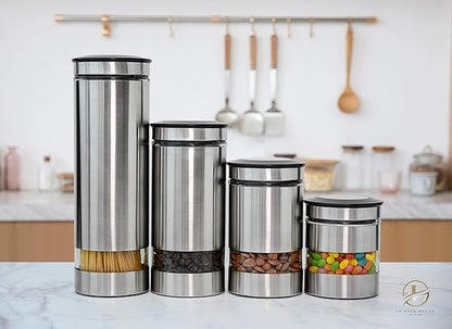 Le'raze Quality Stainless Steel Canister Set of 4 for Kitchen Counter with Glass Window & Airtight Lid - Food Storage Containers with Lids Airtight - Pantry Storage and Organization Set