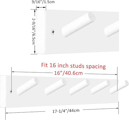WEBI Coat Rack Wall Mounted,Coat Hanger Wall,16" Hole to Hole,Coat Hooks Wall Mount,Hook Rack Peg Rail,5 Hooks for Hanging Jacket,Hats,Clothes,White