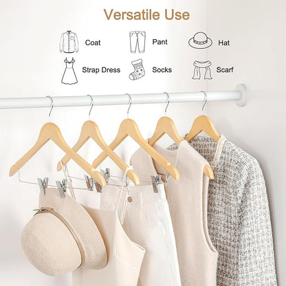 TOPIA HANGER Wooden Hangers with Adjustable Metal Clips and 360° Swivel Hook, Premium Wood Clothes Hangers 10 Pack for Suit, Pant, Skirt, Jeans, Coat, Jacket-CT28N