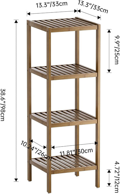 SMIBUY Bathroom Storage Shelf, 4-Tier Bamboo Rack Organizer, Multifunctional Shelving Unit for Living Room Bedroom Kitchen (Walnut)