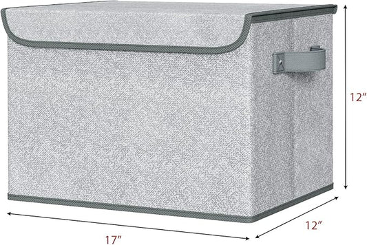 Univivi Storage Bins with Lids [4-Pack] Large Collapsible Stackable Fabric Storage Boxes with Lids, Decorative Closet Organizers and Storage for Clothes, Office, Bedroom (Gray, 17“ x 12” x 12")
