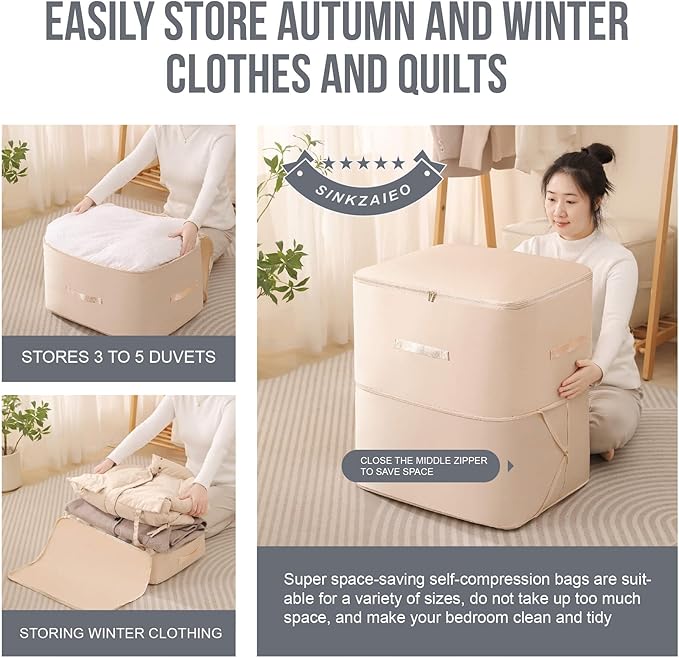 Ultra Space Saving Self Compression Organizer,Packing Cubes,Waterproof And Moisture-Proof,High Capacity,For Blankets Clothes Duvet Comforter（Gray 21.2 * 16.2 * 23.6 In）