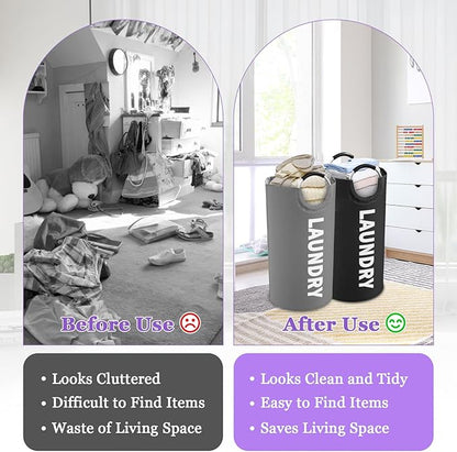 2Pcs Large Laundry Hamper for Adult, 95L Folding Clothes Basket with Handles, Dirty Clothes Hampers for Bedroom, Stand-alone Laundry Bin for Family, Hotel, Dorm, Grey/Black