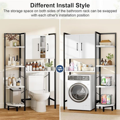 Roxibelt K2 Heavy Duty 7-Tier Over The Toilet Storage Cabinet（With Magnetic Doors & Adjustable Feet）Freestanding Above Toilet Shelf，Space Saver Bathroom Organizer 9.3"D x 31.5"W x 67.2"H，Beige White