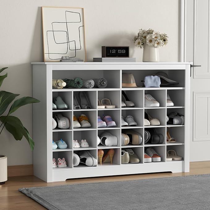 5-Tier Storage Cabinet for Entryway, Modern Shoe Rack with 26 Cubbies, Freestanding Shoe Organizer with 24 Pair Shoe Storage Cabinet for Hallway,Bedroom,Living Room(White