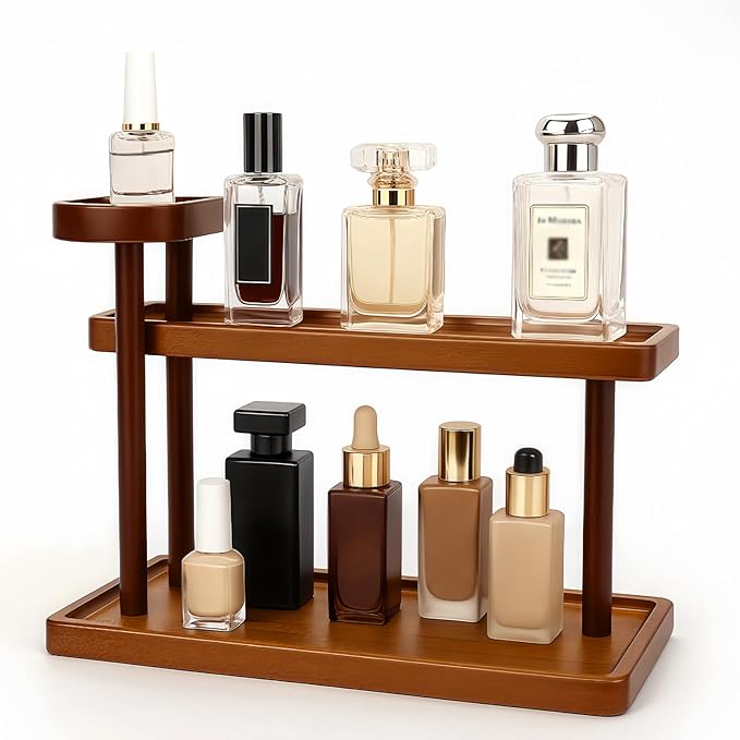Piegricdiat Bathroom Countertop Organizer,Vanity Organizer and Storage for Cosmetic Skincare Perfume, Ideal Storage Solution for Perfumes, Cosmetics, Spices, Handmade Toys, Office Supplies. (Brown)