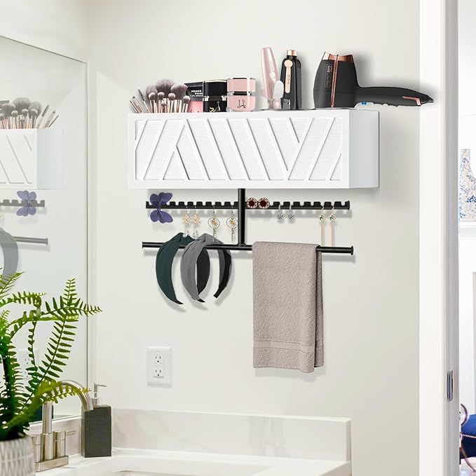 Ronjnndc Rustic Hair Dryer Holder Wall Mounted,Hair Styling Tools & Accessories Organizer,Bathroom Supplies & hot Tools vanities Organizer Caddy,for Storage Flat Iron,Blow Dryer,Curling Iron,Towel