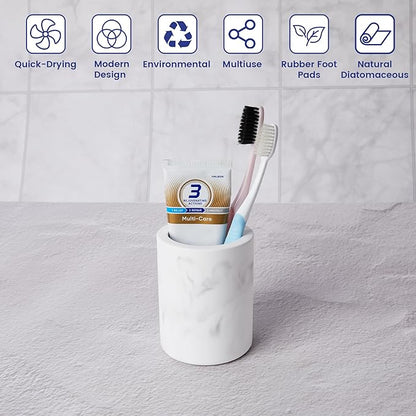 Drying Stone Toothbrush Holder, Diatomite Toothbrush Holders for Bathroom Counter, Quick Drying Electric Toothbrush and Toothpaste Holder Bathroom Organizer, Marble White