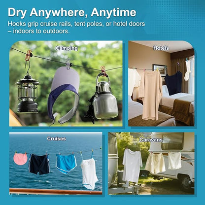 2 Pack Camping Portable Clothesline with for Travel 12 Clips, Colorful & Blue Windproof Retractable Clothesline Kit for Camping, Home, Cruise, Hotel