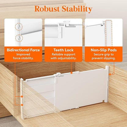 Lifewit 8" High 4 Pack Deep Drawer Dividers, 13.8-22.5" Adjustable Dresser Drawer Divider, White Drawer Organizer for Clothes, Tall Drawers Separators for Dresser, Kitchen, Bedroom, Cabinet, Office