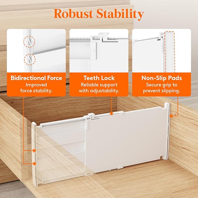 Lifewit 8" High 8 Pack Deep Drawer Dividers, 13.8-22.5" Adjustable Dresser Drawer Divider, White Drawer Organizer for Clothes, Tall Drawers Separators for Dresser, Kitchen, Bedroom, Cabinet, Office