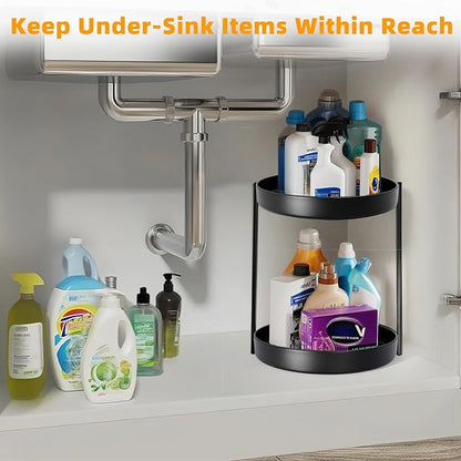 2 Tier Metal Lazy Susan Organizer, 12 Inch Rotating Turntable Double Lazy Susans for Cabinet Kitchen Bathroom, Anti-Rust Two Tiered Spinner Tray Carousel Organizer for Spice Rack Countertop Black