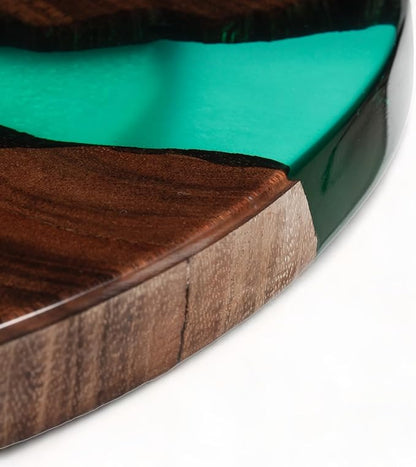 Handmade Reversible 16" Wood and Epoxy Resin Lazy Susan, Turntable for Kitchen Countertop, Rotating Display Stand, Organizer and Storage for Dining Table, Cup Board, Home Decor (Clear Green)