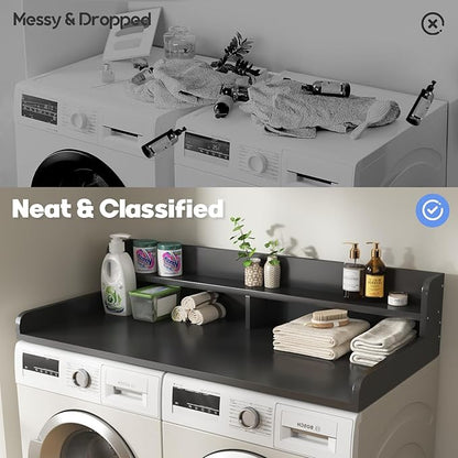 2-Tier Washer and Dryer Countertop with 2.75" H Guard,54" W x 27.5" D Laundry Countertop Cover with Non-Slip Pad,Large Space Laundry Topper for Folding Clothes Over Washer and Dryer-Black