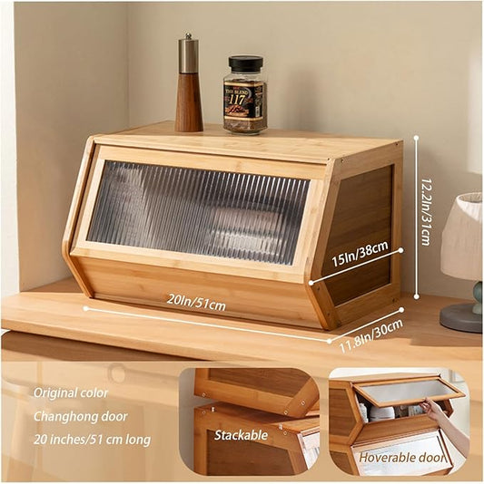 Storage Bins with Bamboo Lid – Stackable, Multi-Purpose Organizers for Pantry, Closet, Kitchen, and Home – Elegant Wicker-Style Design,Wood,20 * 11.8In/51 * 30cm
