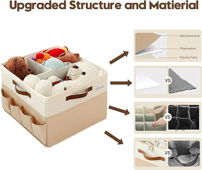 Varhomax Shoe Organizer Box for Closet, Fabric Shoe Storage Bin with Adjustable Dividers & Clear Cover, Holds up 16-32 Pairs of Sneakers & Sandals for Entryway, Cubby