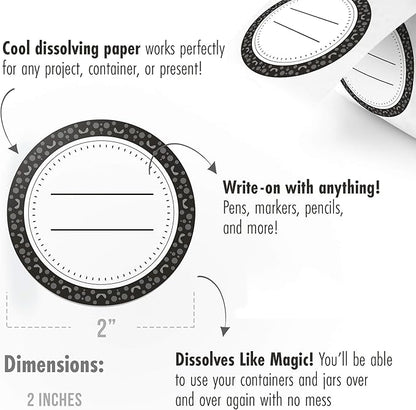 Easy Remove Dissolvable Canning Labels for Mason Jars (2" Round) Canning Supplies - Washes Off in Seconds Like Magic - Jar Labels for Homemade Jam, Jelly, and More (Black, 200/Roll) by MESS