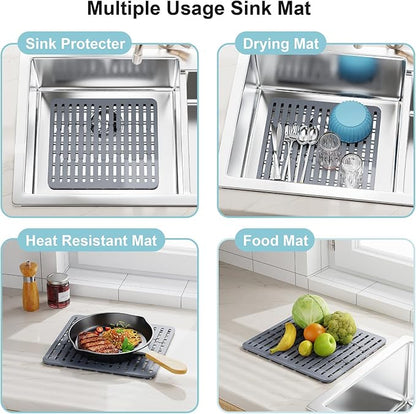 iSPECLE in Sink Dish Drying Rack with Silicone Sink Protector - Expandable Capacity Dish Drainer with Utensil Holder, 12.4"-17.1" L x 12.8" W, Black