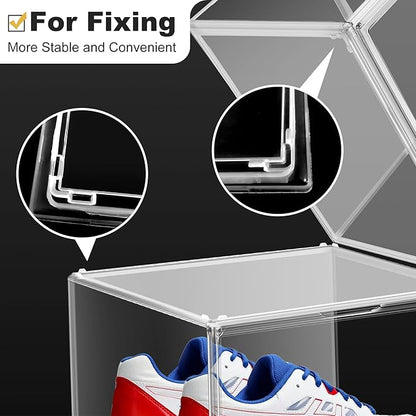 3BBYJL 2 Pack Plastic Shoe Storage Boxes Fit US Size 13, Clear Stackable Shoe Display Case with Magnetic Acrylic Door, Shoe Containers for Sneaker Storage, Hats, Figure, Collectible