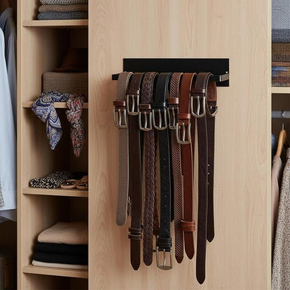 Lolytama 2pack Belt Hanger for Closet,Self Adhesive Belt Holder Organizer,Stainless Steel Belt Hanger Wall Mount,Tie Hanger for Closet for Belt, Scarves,Ties, Hats,Camisoles,Bras