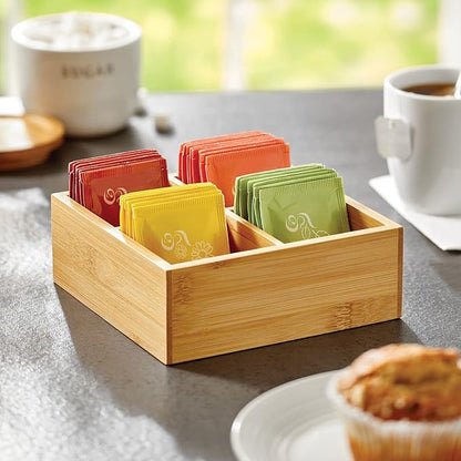 mDesign Bamboo Divided Storage Bin Container, Drawer Organizer Crate Box for Kitchen Pantry Cabinet, Shelf, Island Countertop, Holds Snacks, Spices, Drinks, Echo Collection, Natural/Tan