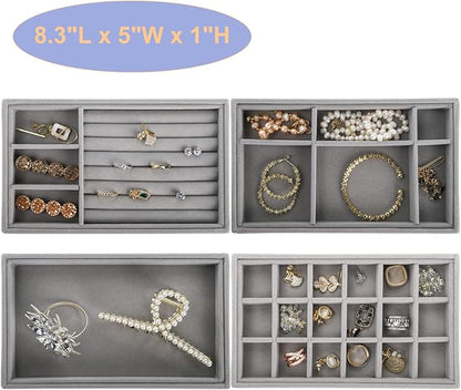 yarlung 8 Pack Velvet Jewelry Trays, Drawer Insert Jewelry Organizer Earring and Ring Storage, Divided Jewelry Holder for Bracelet Display, Necklace, Brooch, Watch
