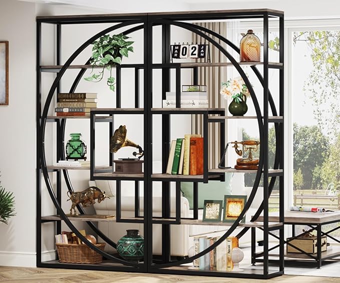 Tribesigns Bookshelf, Industrial 5-Tier Etagere Bookcase, 70.8" Tall Bookshelf with 8 Storage Shelf, Book Shelf Display Tack Shelving Unit for Home Office (Vintage Grey,2PC)