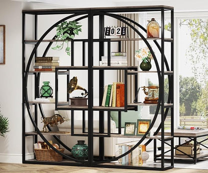 Tribesigns Bookshelf, Industrial 5-Tier Etagere Bookcase, 70.8" Tall Bookshelf with 8 Storage Shelf, Book Shelf Display Tack Shelving Unit for Home Office (Vintage Grey,2PC)