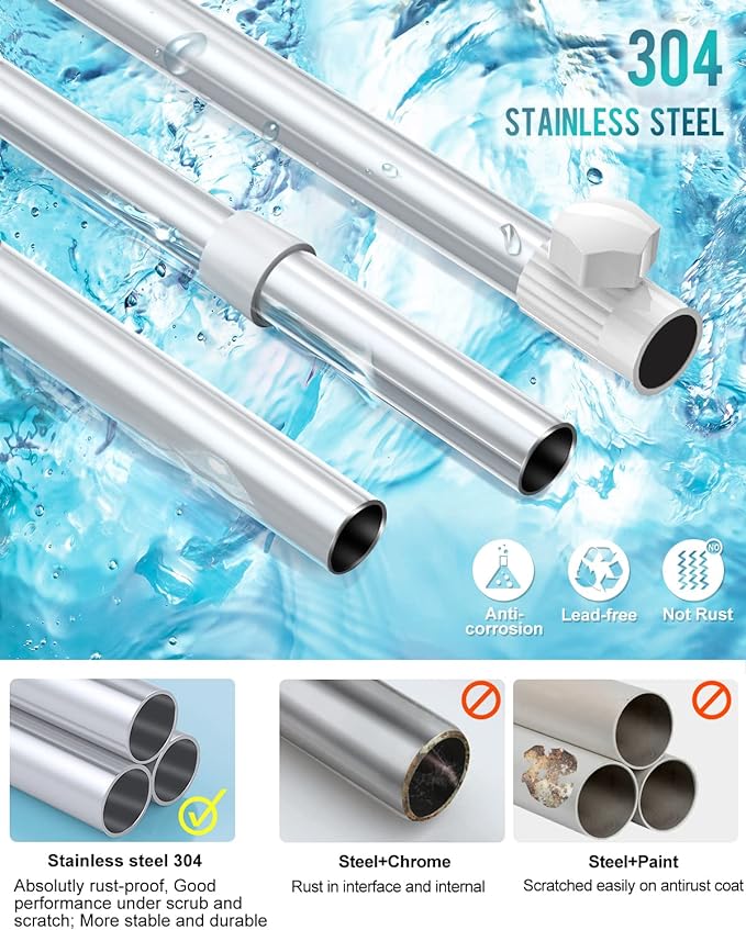 ADOVEL 4 Layer Corner Shower Caddy, Adjustable Shower Shelf, Constant Tension Stainless Steel Pole Organizer, Rustproof 3.3 to 9.8ft