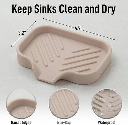 Zulay Kitchen Small Silicone Sponge Holder (4.9x3.3”) – Space-Saving Sink Organizer Tray for Sponge, Soap, Brush & More – Compact Non-Slip Dish for Kitchen & Bathroom (Ivory)