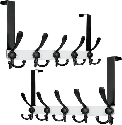 Dseap Over Door Hook 2.0 - Upgraded Version - Simple-Assembly, Strong, Heavy-Duty Stainless Steel 5-Tri-Hook Over The Door Hanger Rack, SimpleStrong Series, White & Black, Pack of 2