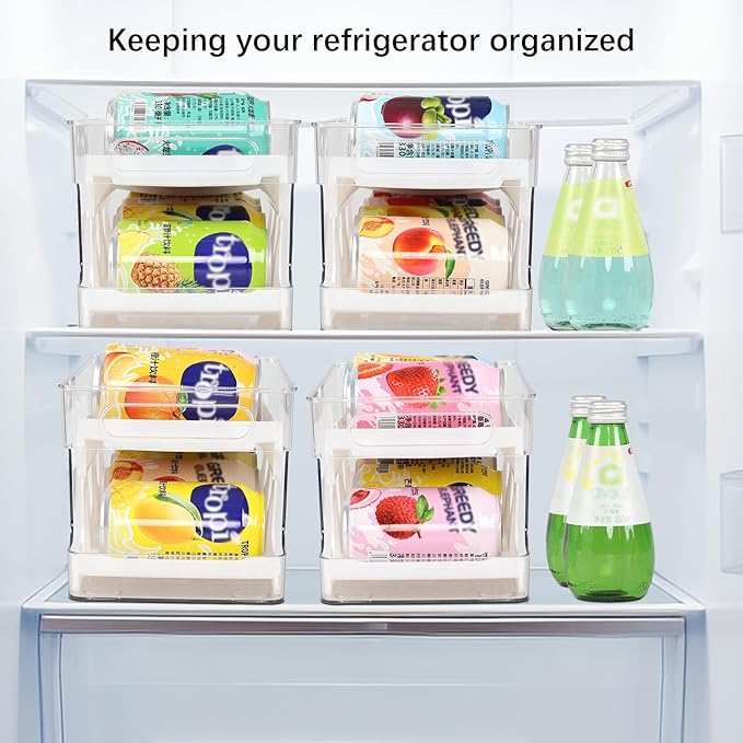 Quickquick 12 oz Can Organizer, Clear Rolling Soda Can Holder Dispenser, 2 Packs
