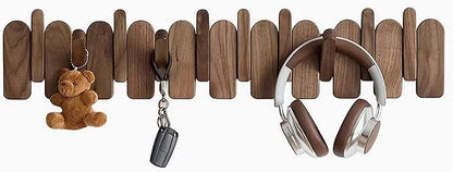 Wall Mounted Coat RackHooks Piano Key Hangers Natural Solid Wood Hanger Non-Woven Fabric Clothes Hangers for Closet, Kitchen, Bedroom, Bathroom, Entryway (Moon Walnut-Beech, 6 Hooks)