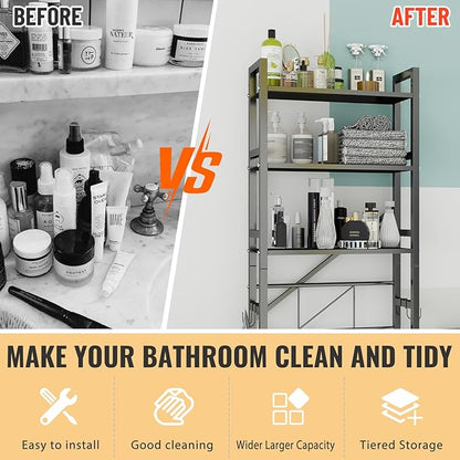 DOFIMATE Over The Toilet Storage Cabinet, Metal 3 Tier Bathroom Organizer Shelf, Stable Freestanding Above Toilet Stand, Black
