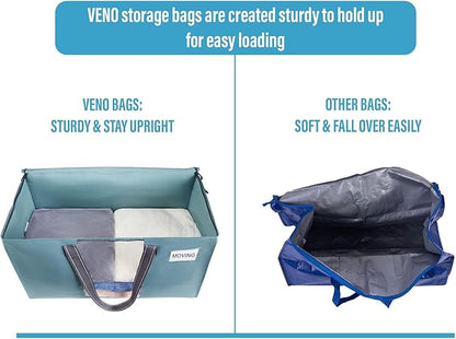 VENO 2 Pack Moving Bags, Christmas Storage Bins, Moving Boxes Alternative, Comforter and Blanket Storage Bags, College Dorm Packing Supplies, Foldable Heavy-Duty Tote (Shiny Light Blue, 2 Pack)