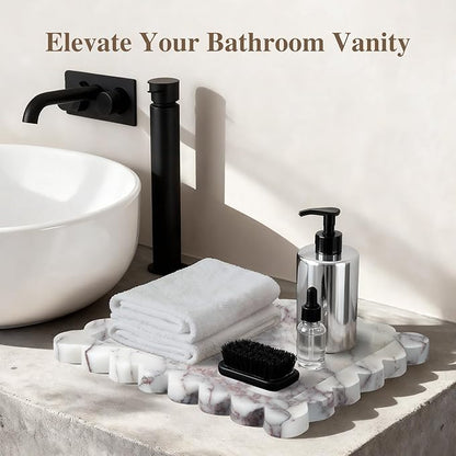 Calacatta Viola Scalloped Marble Tray, 11" x 8" Real Natural Marble Stone Tray, Luxury Decorative Tray for Bathroom, Kitchen Counter, Vanity, Dresser, Home Decor, Organizer for Jewelry & Cosmetics