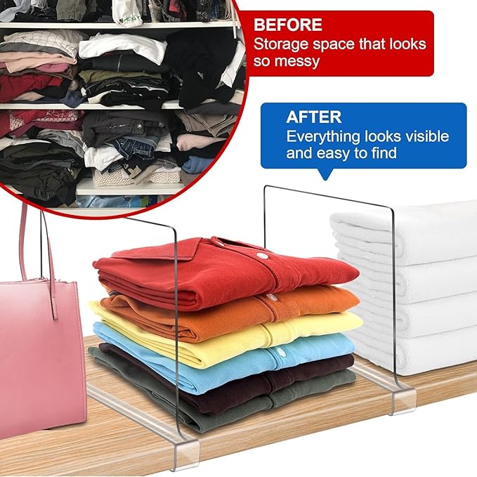 12 Inches Tall [Extra Tall Version] Shelf Dividers for Closet Organization and Storage, 10 Pack Purse Organizer for Closet Acrylic Bookshelf for Organization, Perfect for Sweater Shirts Handbags