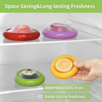 Avocado Saver Onion Storage 4Pcs,Reusable Silicone Fruit Vegetable Containers For Fridge,Anti-oxidation Fresh Stretch Pod Food Box Set for Lemons Tomato Garlic Potatoes Apples,Dishwasher Safe