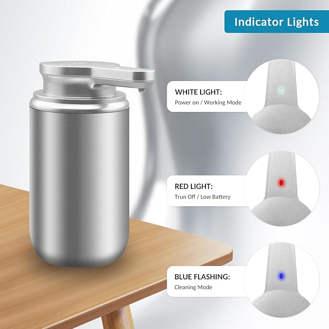 Mamiddle 12 oz. Automatic Soap Dispenser Stainless Steel with Sensor Infrared Soap Dispenser Electric IPX5 Waterproof USB-C Charging Motion Sensor for Kitchen & Bathroom (Silver Cyl)