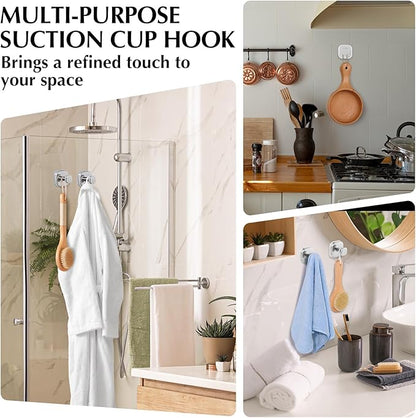 warlve Suction Cup Hooks for Shower - Reusable No-Drill Mounting - Hooks for Towels, Robes & Loofah on Metal, Glass, Mirrors, Tile & Smooth Non-Porous Surfaces (2, Chrome Polished)