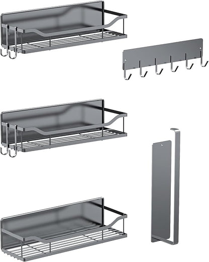 Multifunctional Magnetic Shelf for Washing Machine, Refrigerator, Microwave, and Any Metal Surface, Powerful Magnetic Shelves Include Magnetic Paper Towel Holder, Unique Hollow Design (5 pcs - Grey)