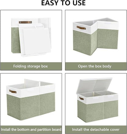 Large Toy Storage Box with Lids, Collapsible Sturdy Baby Storage Organizer Chest Bin Basket for Kids, Boys, Girls, Playroom, Nursery, Bedroom, Closet 25"x13"x16" (Green and White)